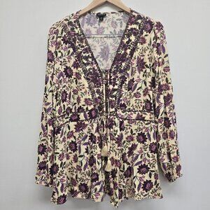 Torrid Womens Size 2 Floral Esther Crepe Embroidered Babydoll Top Purple Sand